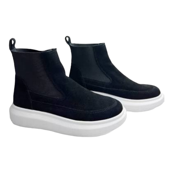 Nurture Atna Rebalance Platform High Top Suede Black Leather Sneaker Shoe 6.5 - Picture 2 of 7